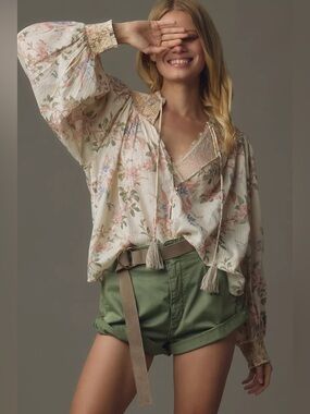 Anthropologie Long-Sleeve Smocked Lurex Top • Sz add